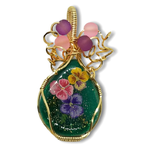 Thumbnail Image of SOLD Pansies Pendant (Tear/Gold)