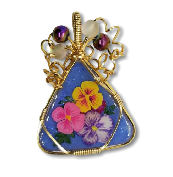 Thumbnail Image of Pansies on Light Blue (Tri/Gold)